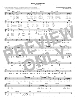 page one of Breath Of Heaven (Mary's Song) (Lead Sheet / Fake Book)