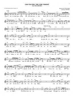 page one of Can You Feel The Love Tonight (from The Lion King) (Lead Sheet / Fake Book)