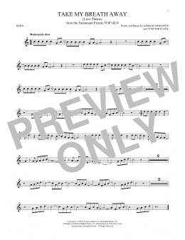 page one of Take My Breath Away (Love Theme) (French Horn Solo)