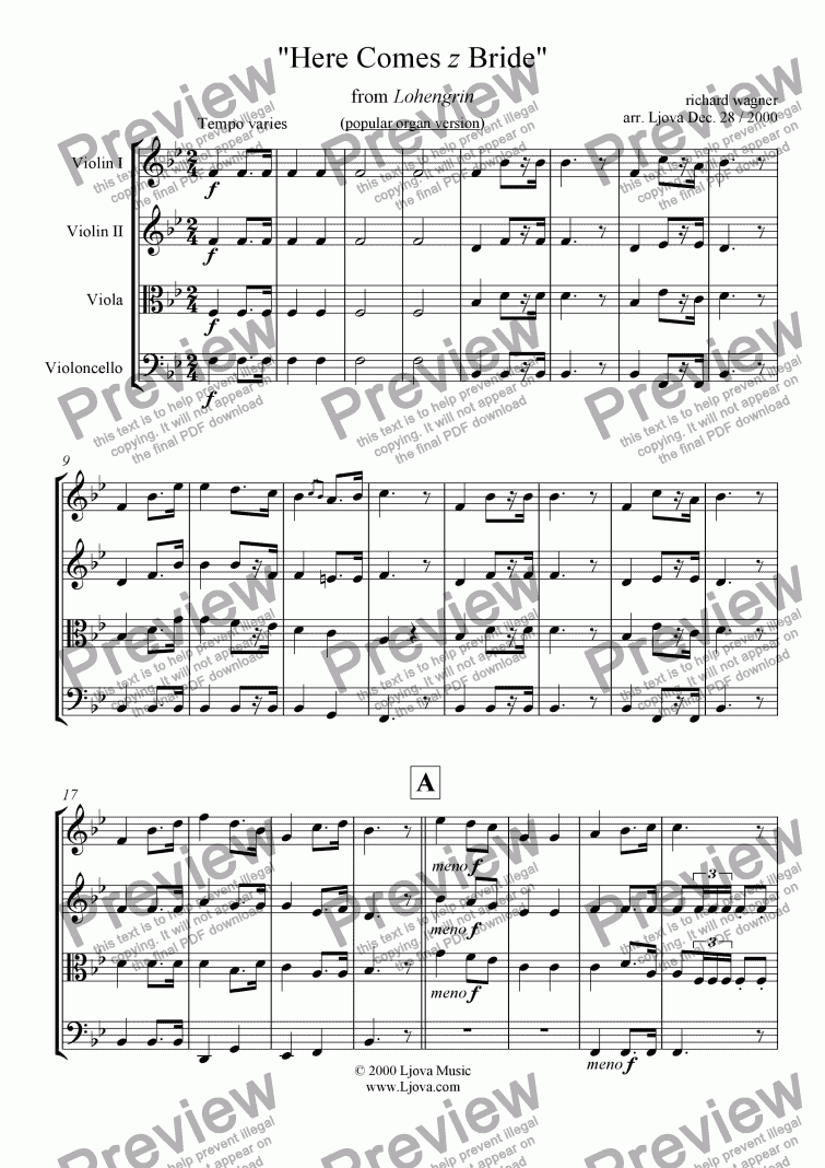 page one of "Bridal Chorus" from "Lohengrin" (i.e. "Here Comes The Bride")