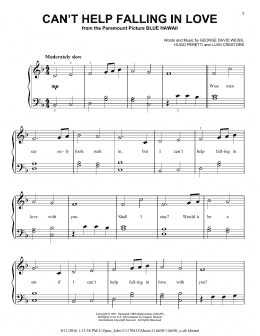 page one of Can't Help Falling In Love (Very Easy Piano)