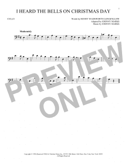 page one of I Heard The Bells On Christmas Day (Cello Solo)