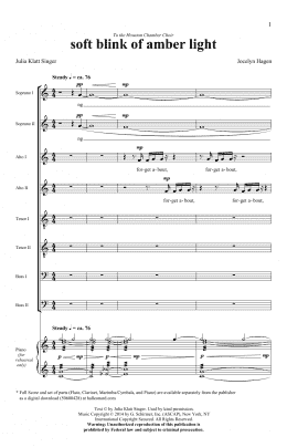 page one of soft blink of amber light (SATB Choir)