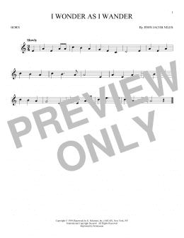 page one of I Wonder As I Wander (French Horn Solo)