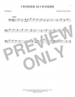 page one of I Wonder As I Wander (Trombone Solo)