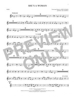 page one of She's A Woman (French Horn Solo)