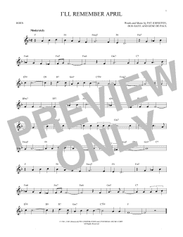 page one of I'll Remember April (French Horn Solo)