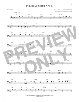 page one of I'll Remember April (Trombone Solo)