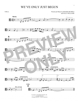 page one of We've Only Just Begun (Viola Solo)