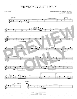 page one of We've Only Just Begun (Alto Sax Solo)