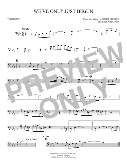 page one of We've Only Just Begun (Trombone Solo)