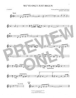 page one of We've Only Just Begun (Clarinet Solo)