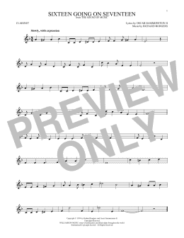 page one of Sixteen Going On Seventeen (Clarinet Solo)