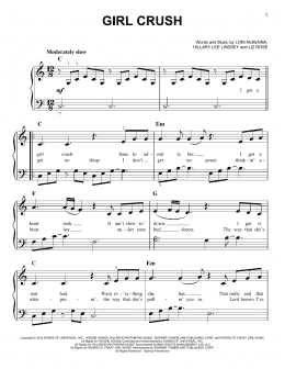 page one of Girl Crush (Easy Piano)