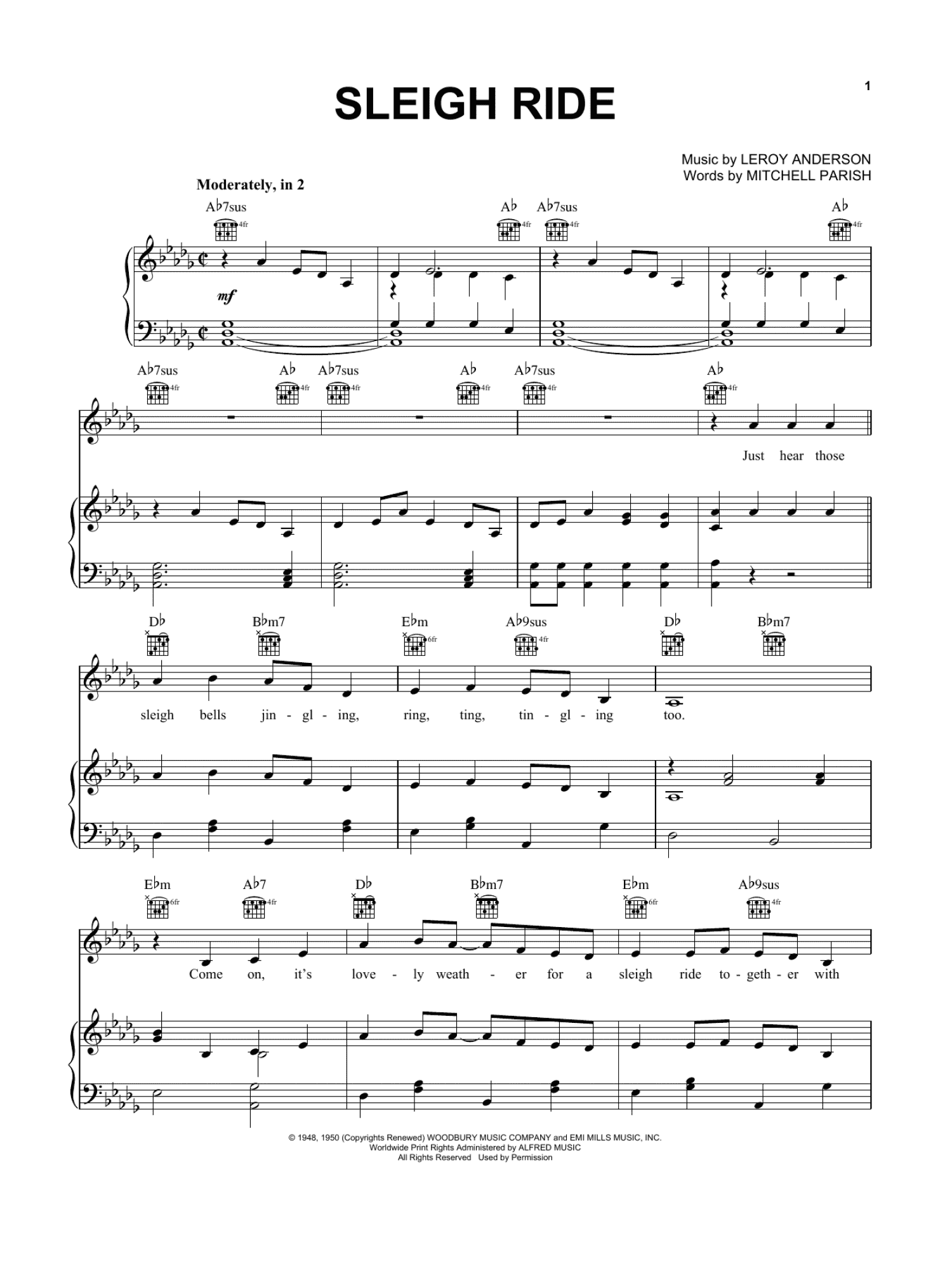 Sleigh Ride (Piano, Vocal & Guitar Chords (Right-Hand Melody))