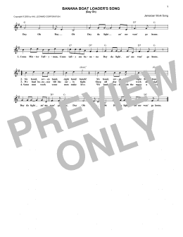 page one of The Banana Boat Song (Lead Sheet / Fake Book)