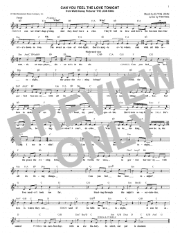 page one of Can You Feel The Love Tonight (from The Lion King) (Lead Sheet / Fake Book)
