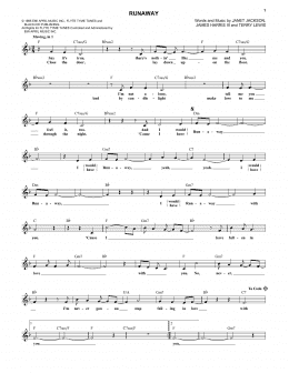page one of Runaway (Lead Sheet / Fake Book)