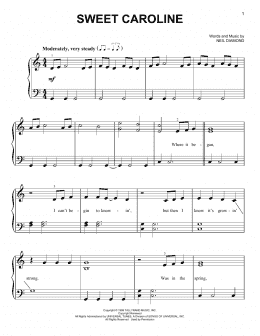 page one of Sweet Caroline (Very Easy Piano)