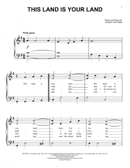 page one of This Land Is Your Land (Easy Piano)