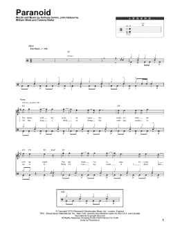 page one of Paranoid (Drums Transcription)