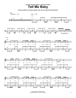 page one of Tell Me Baby (Drums Transcription)