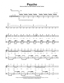 page one of Psycho (Drums Transcription)