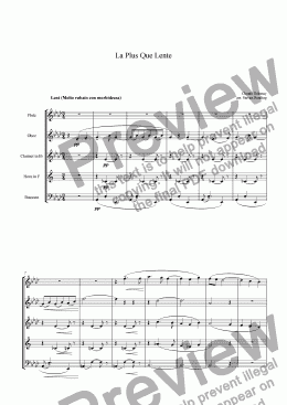 page one of La Plus que Lent  arr. for Wind Quintet