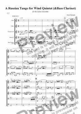 page one of "A Russian Tango For Wind Quintet" (with Bass Clarinet)
