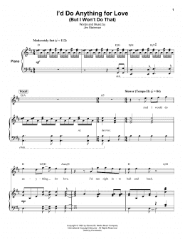 page one of I'd Do Anything For Love (But I Won't Do That) (Keyboard Transcription)