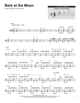 page one of Bark At The Moon (Drums Transcription)