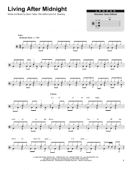 page one of Living After Midnight (Drums Transcription)