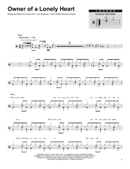 page one of Owner Of A Lonely Heart (Drums Transcription)