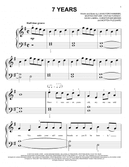 page one of 7 Years (Big Note Piano)