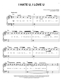page one of I Hate U, I Love U (feat. Olivia O'Brien) (Easy Piano)