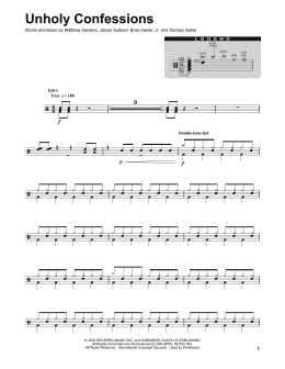 page one of Unholy Confessions (Drums Transcription)