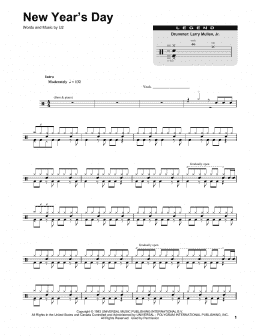 page one of New Year's Day (Drums Transcription)