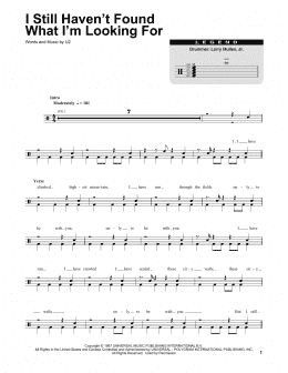 page one of I Still Haven't Found What I'm Looking For (Drums Transcription)