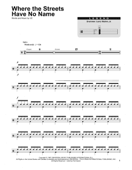 page one of Where The Streets Have No Name (Drums Transcription)