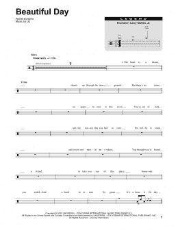 page one of Beautiful Day (Drums Transcription)