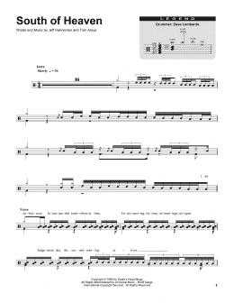 page one of South Of Heaven (Drums Transcription)
