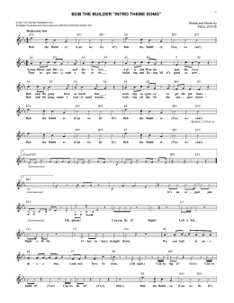page one of Bob The Builder "Intro Theme Song" (Lead Sheet / Fake Book)