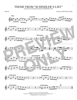 page one of Theme From Schindler's List (Violin Solo)