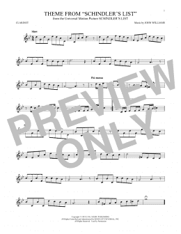 page one of Theme From Schindler's List (Clarinet Solo)