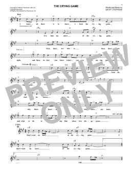 page one of The Crying Game (Lead Sheet / Fake Book)