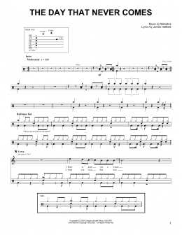 page one of The Day That Never Comes (Drums Transcription)