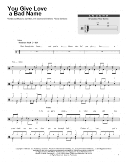page one of You Give Love A Bad Name (Drums Transcription)