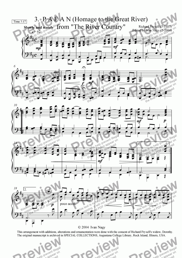 page one of THE RIVER COUNTRY: 3. Paean (Homage to the Great River)....for piano
