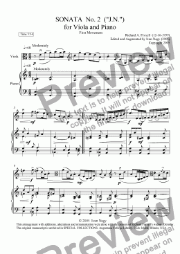 page one of SONATA No. 2 (J.N.) for Viola and Piano, First Movement
