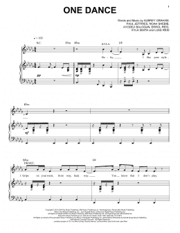 page one of One Dance (Piano, Vocal & Guitar Chords (Right-Hand Melody))